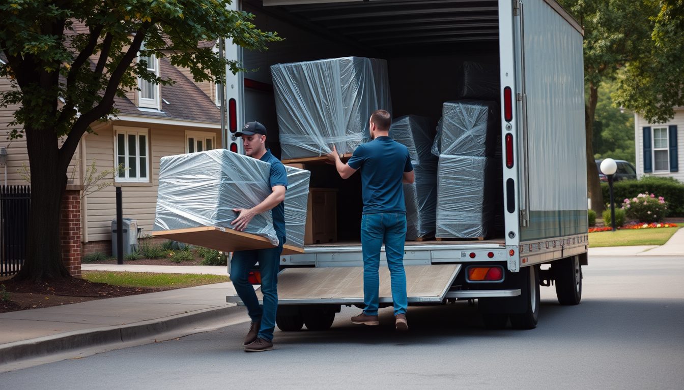 Atlanta Tornado Movers - moving truck and wrapped furniture in Atlanta